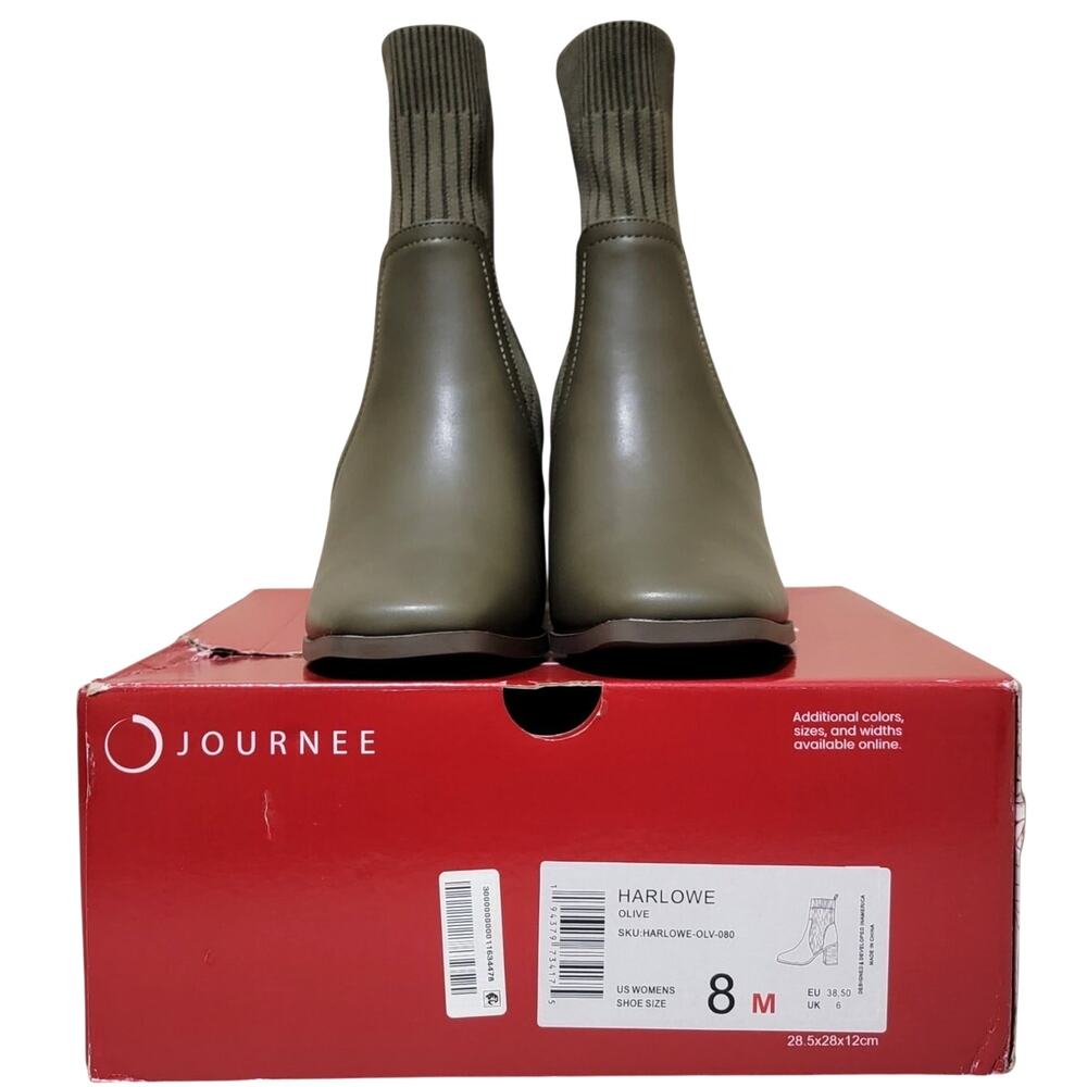 Journee Collection Women Harlowe Block Heel Chelsea Boots Size US 8M Olive Green - Picture 5 of 5